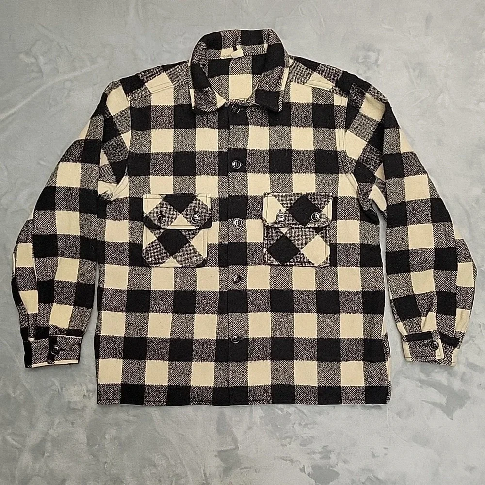 VTG Fashion Wagon Jacket Mens M Black Buffalo Plaid Button Down Made In USA